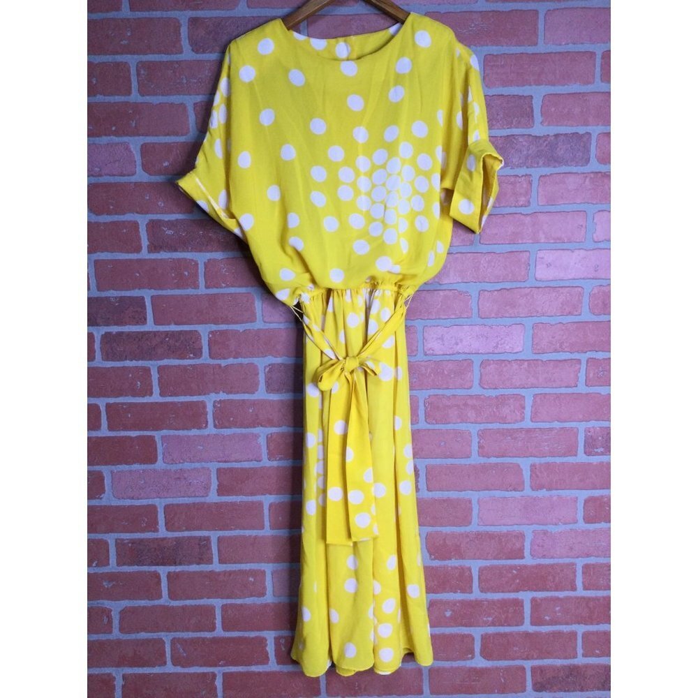 Vintage Starlo Fashions Women's Midi Day Dress Elastic Waist Belted Polka Dot